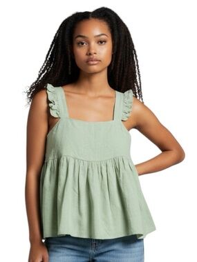 NWOTS Sunlaced Ruffled Strap Tank Top in Green/Linen blend, Sz XL